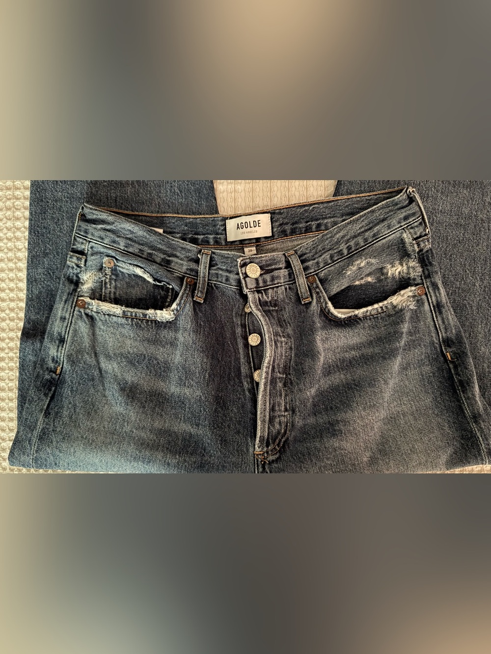 AGOLDE Riley High Rise Straight Crop Jeans Distressed Dark Wash / Size 29